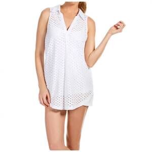 NEW ECO SWIM jacquard collared tunic coverup in white